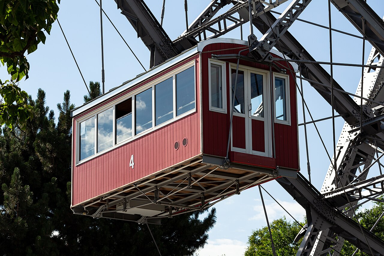 A red cabin on the Giant Ferris Wheel
