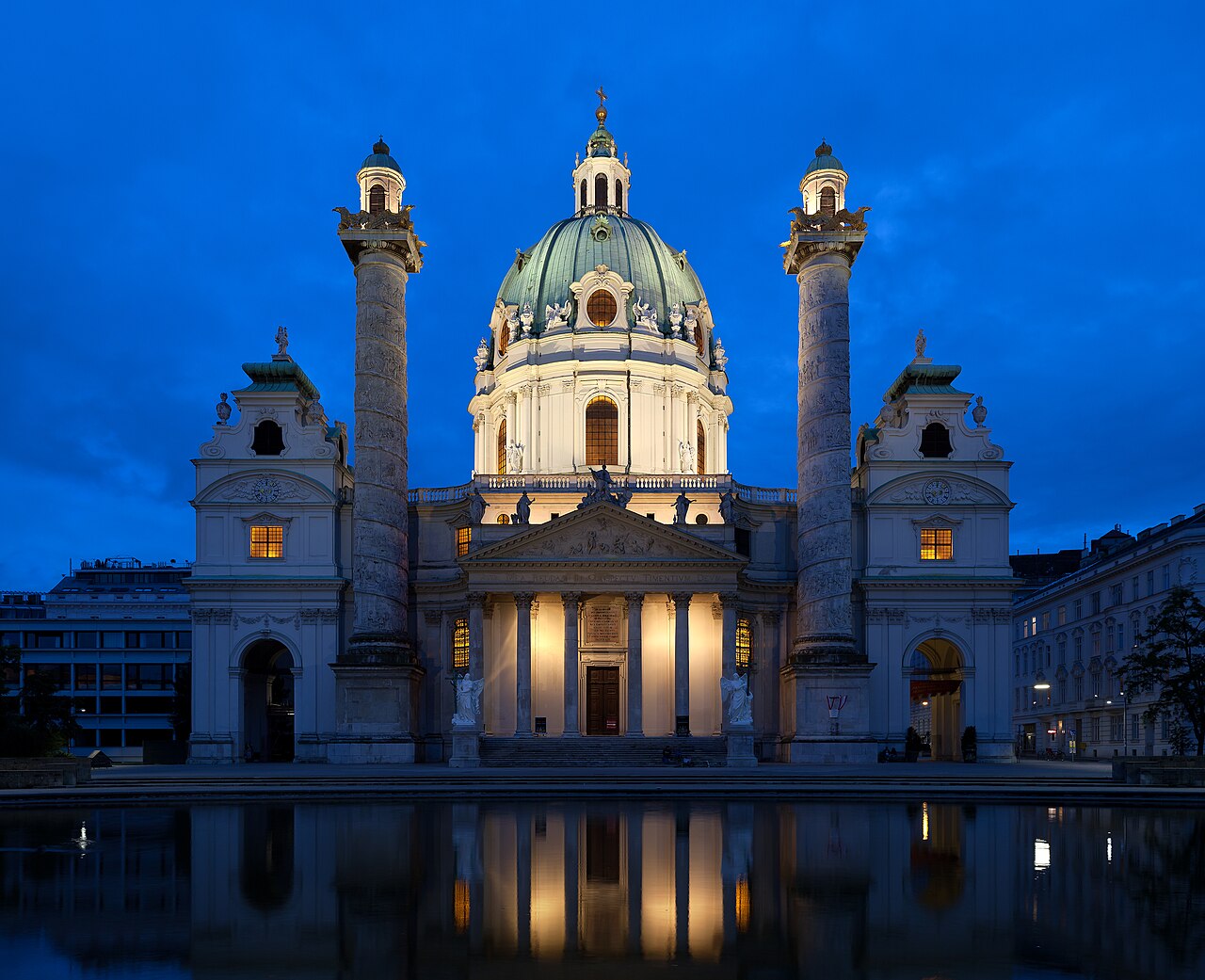 Karlskirche in Wieden at dusk